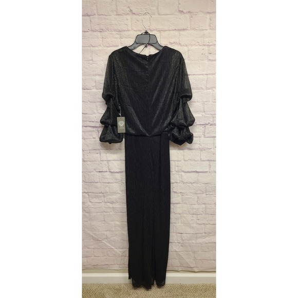 Vince Camuto Black Metallic Ribbed Puff Sleeve Jumpsuit Women's Size S - Picture 9 of 12